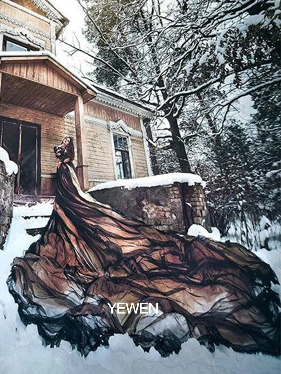Long Sleeves Evening Dress 1M Train Lace Plus Size Maternity Dress for Photo Shoot YW21024