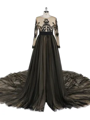 Long Sleeves Evening Dress 1M Train Lace Plus Size Maternity Dress for Photo Shoot YW21024