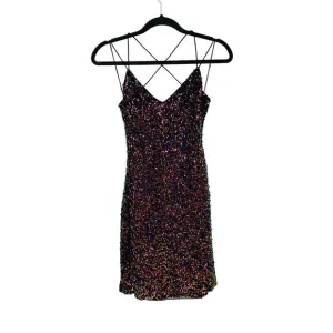 Lovely Day V Neck Spaghetti Strap Sequin Bodycon Dress Multicolor Women's Size M