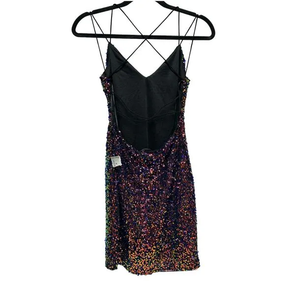 Lovely Day V Neck Spaghetti Strap Sequin Bodycon Dress Multicolor Women's Size M