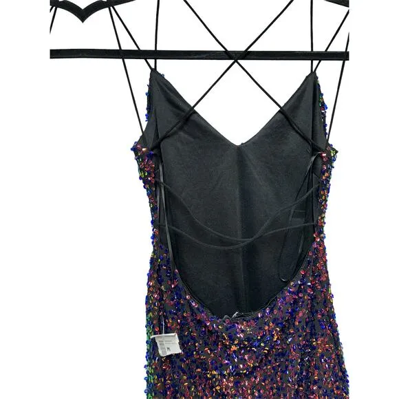 Lovely Day V Neck Spaghetti Strap Sequin Bodycon Dress Multicolor Women's Size M
