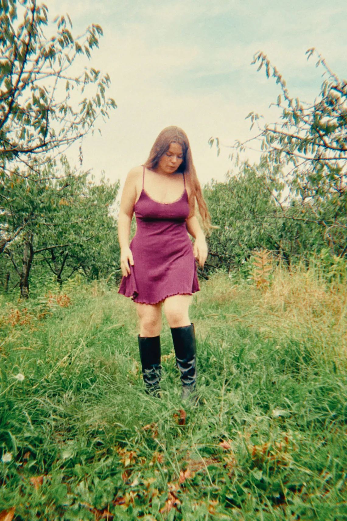 LOW STOCK Moonshadow Slip Dress in Hand Dyed Raspberry Pointelle Knit