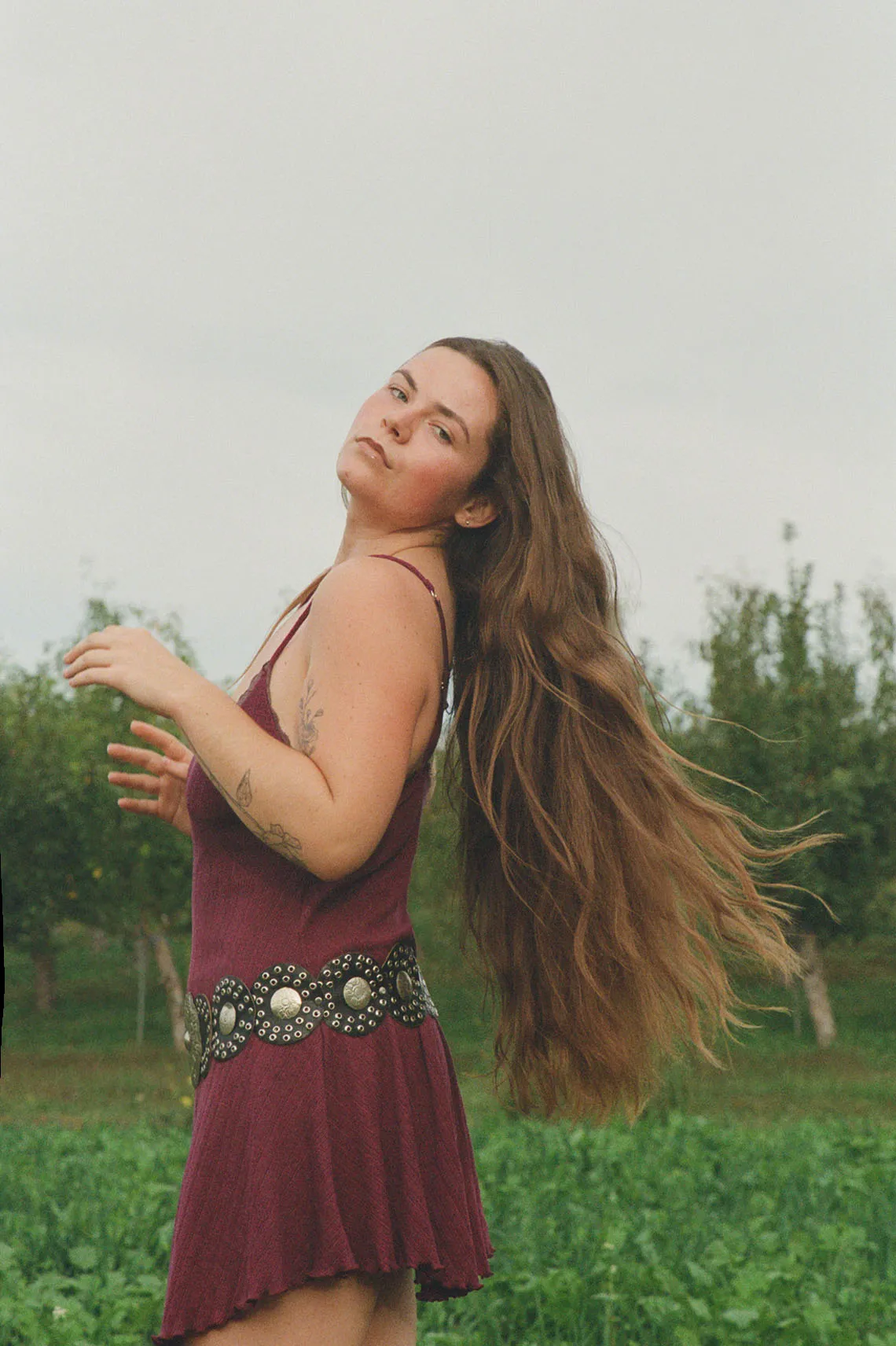 LOW STOCK Moonshadow Slip Dress in Hand Dyed Raspberry Pointelle Knit