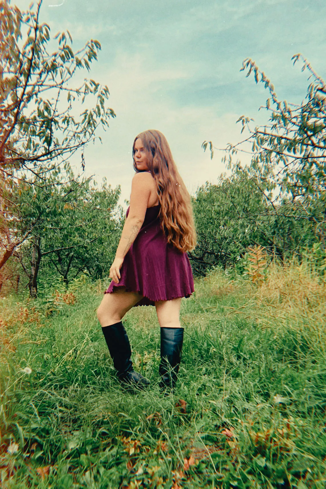 LOW STOCK Moonshadow Slip Dress in Hand Dyed Raspberry Pointelle Knit