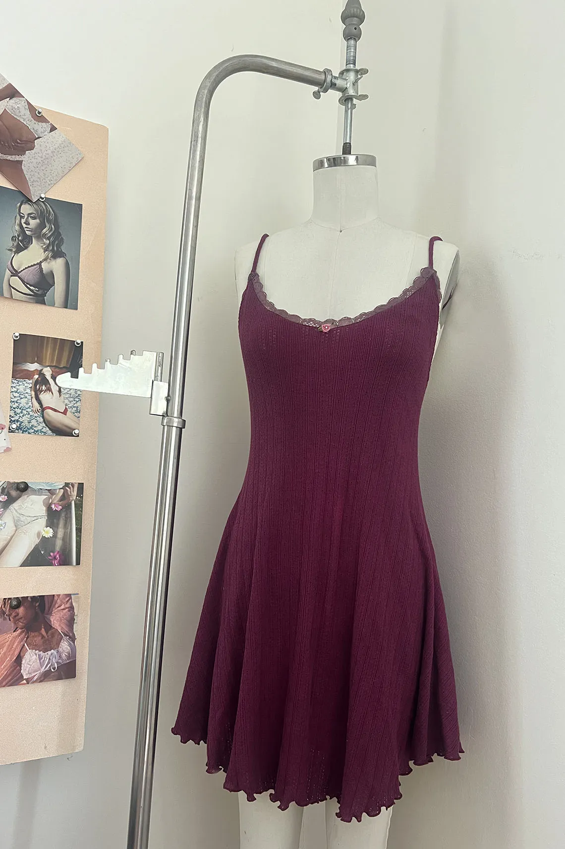 LOW STOCK Moonshadow Slip Dress in Hand Dyed Raspberry Pointelle Knit