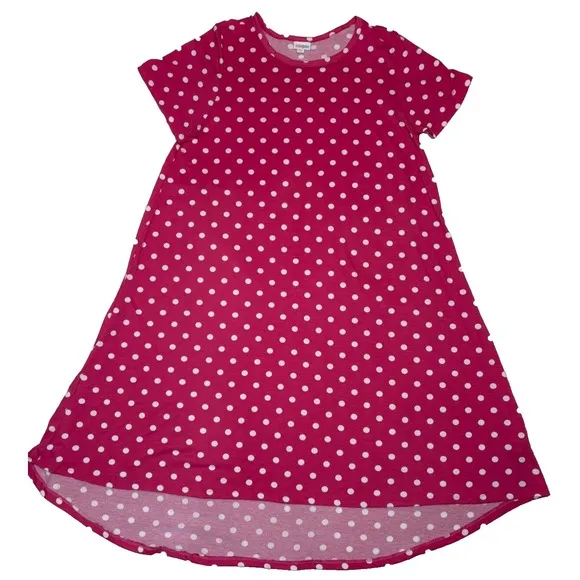 LuLaRoe Womens Dress Size 3XL Carly Barbiecore Pink White Polka Dots Hi Low