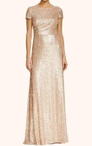 MACloth Cap Sleeves Sequin Evening Formal Gown Long Bridesmaid Dress