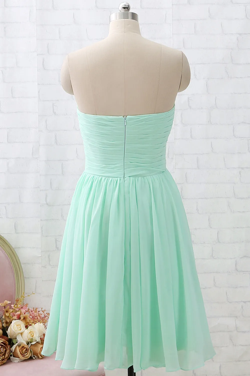 MACloth Strapless Sweetheart Knee Length Mint Bridesmaid Dress Short Formal Party Dress
