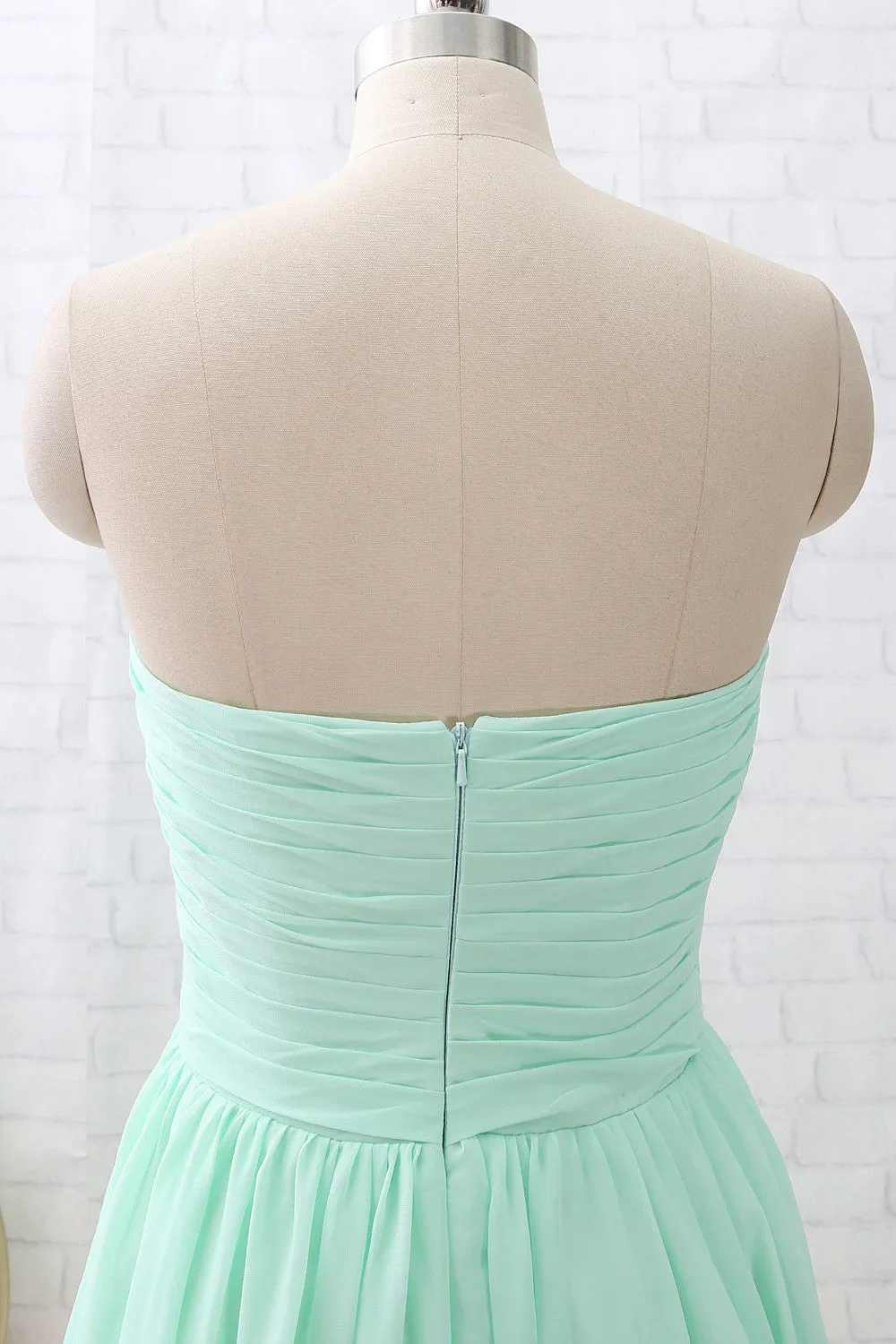 MACloth Strapless Sweetheart Knee Length Mint Bridesmaid Dress Short Formal Party Dress