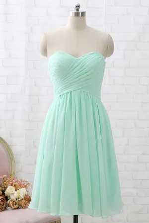MACloth Strapless Sweetheart Knee Length Mint Bridesmaid Dress Short Formal Party Dress