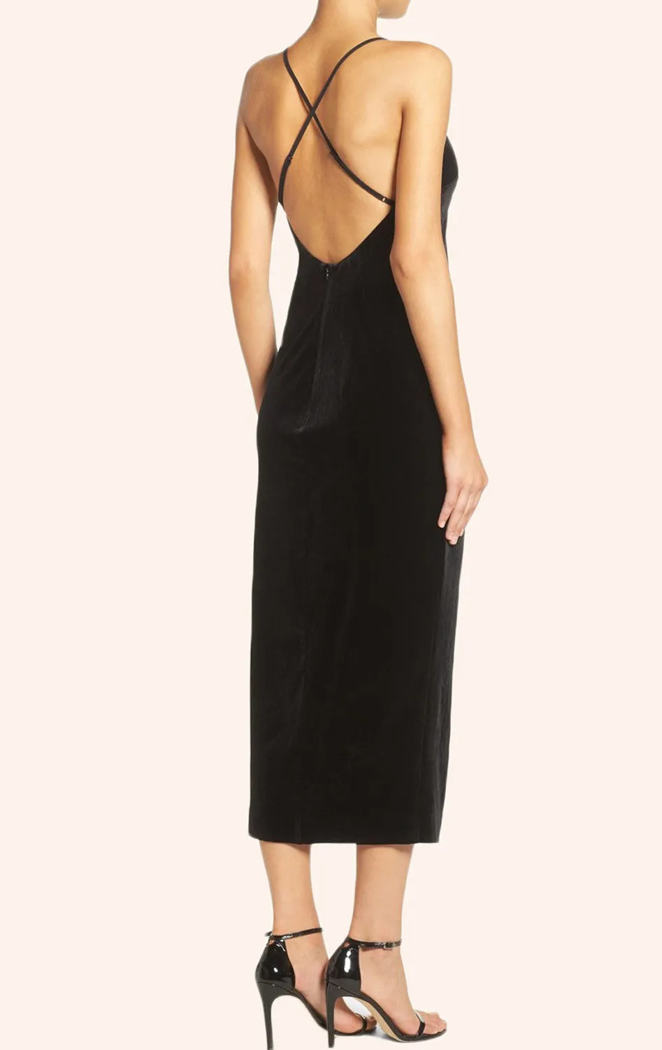 MACloth Straps V Neck Velvet Cocktail Dress Little Black Dress
