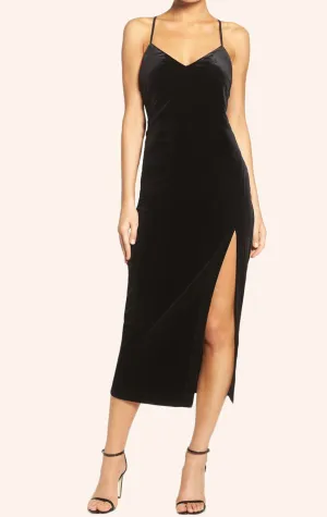 MACloth Straps V Neck Velvet Cocktail Dress Little Black Dress