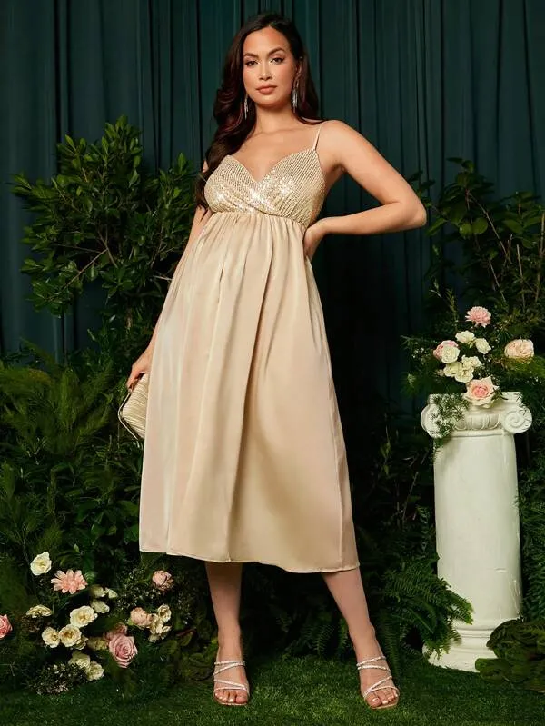 Maternity Solid Sequin Detail Cami Dress