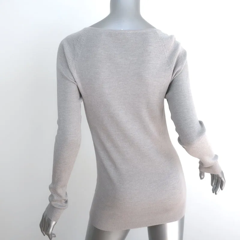 Max Mara Long Sleeve Top Light Gray Ribbed Knit Size Large