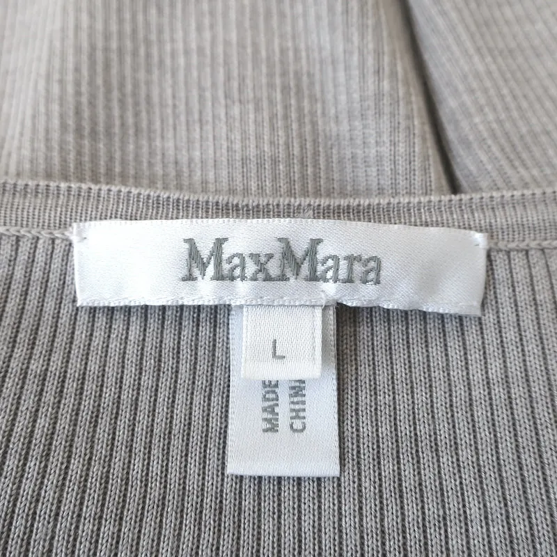 Max Mara Long Sleeve Top Light Gray Ribbed Knit Size Large