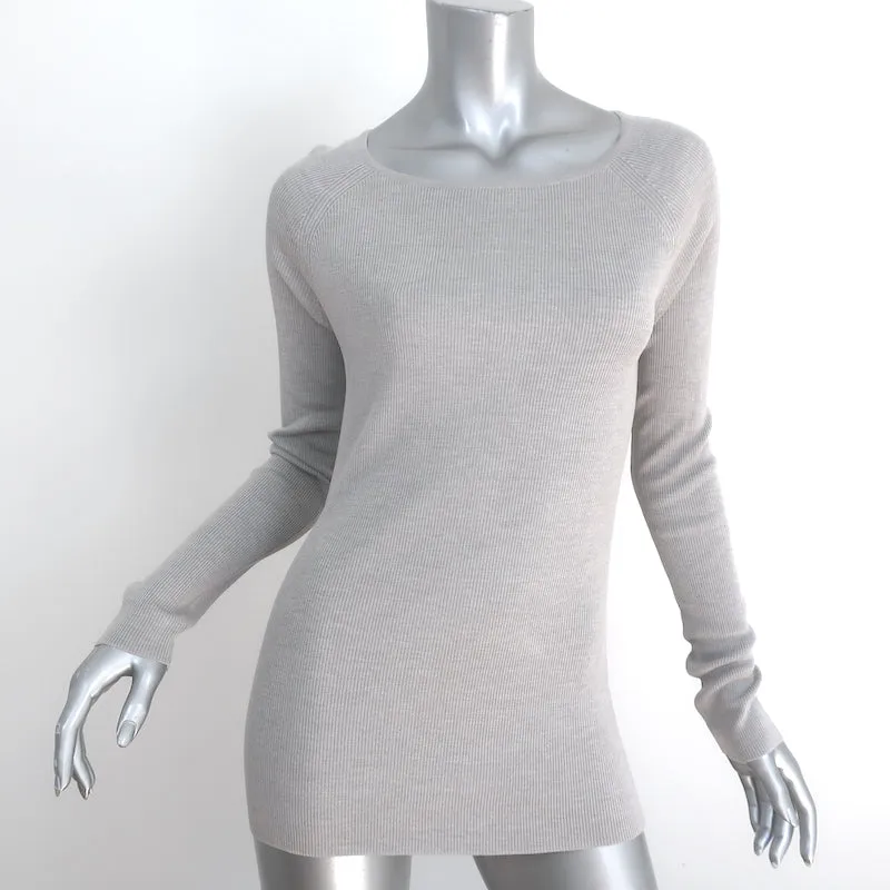 Max Mara Long Sleeve Top Light Gray Ribbed Knit Size Large