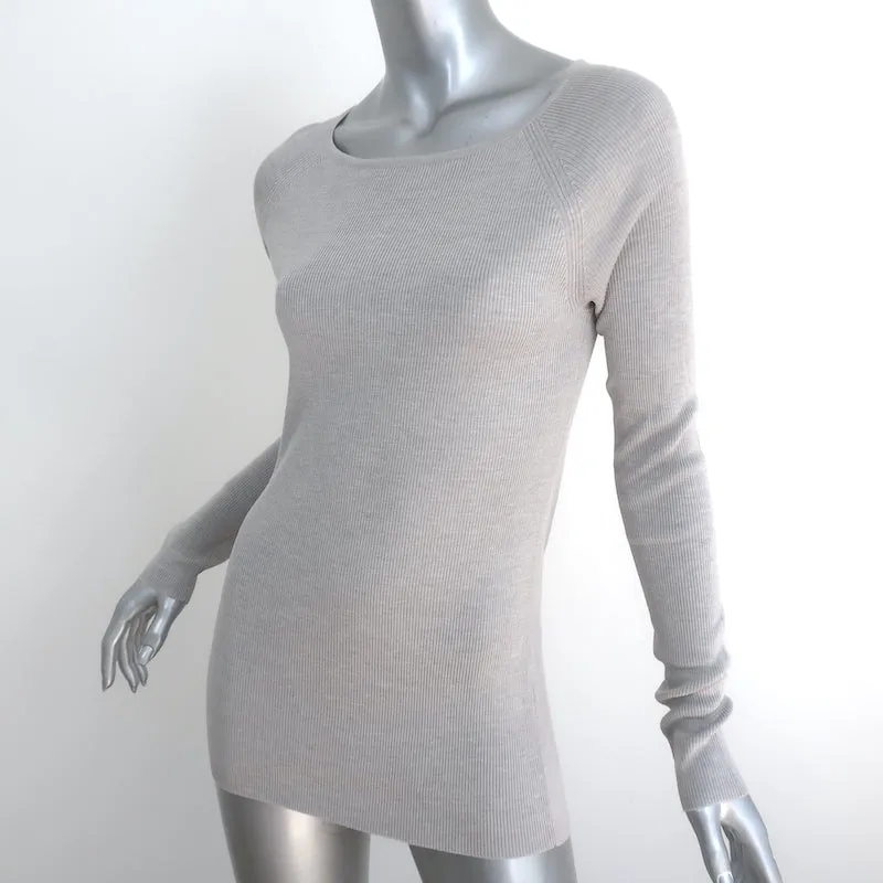 Max Mara Long Sleeve Top Light Gray Ribbed Knit Size Large
