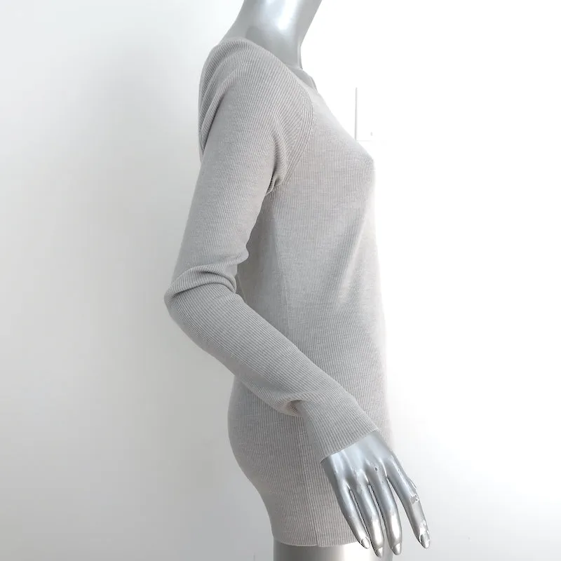 Max Mara Long Sleeve Top Light Gray Ribbed Knit Size Large