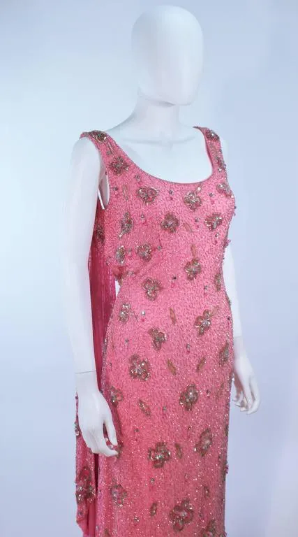 MAXWELL SHIEFF 1950s Pink Heavily Embellished Drape Gown Size 2-4