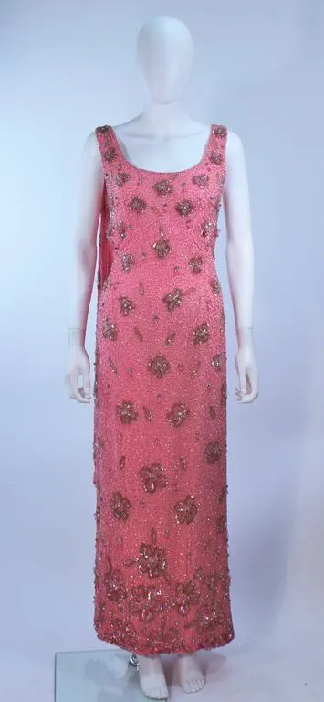 MAXWELL SHIEFF 1950s Pink Heavily Embellished Drape Gown Size 2-4