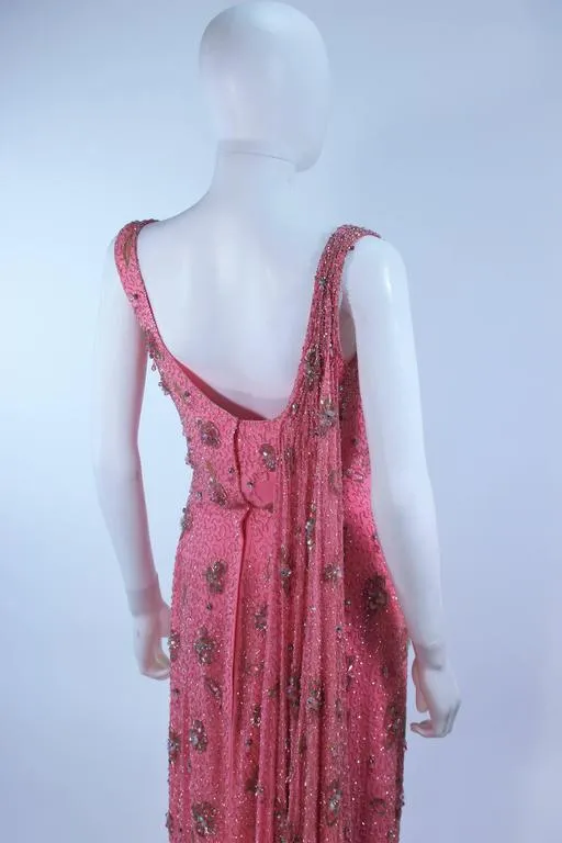 MAXWELL SHIEFF 1950s Pink Heavily Embellished Drape Gown Size 2-4