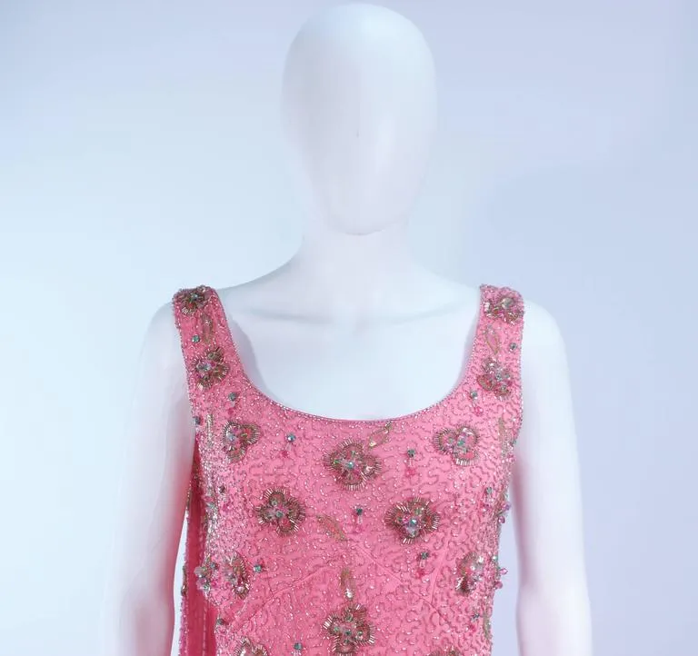 MAXWELL SHIEFF 1950s Pink Heavily Embellished Drape Gown Size 2-4