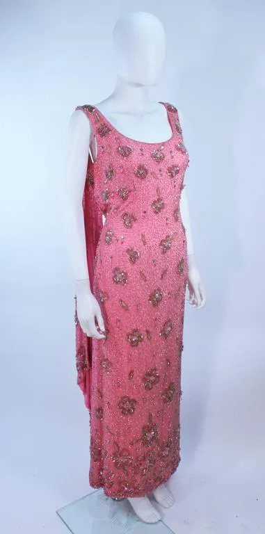MAXWELL SHIEFF 1950s Pink Heavily Embellished Drape Gown Size 2-4