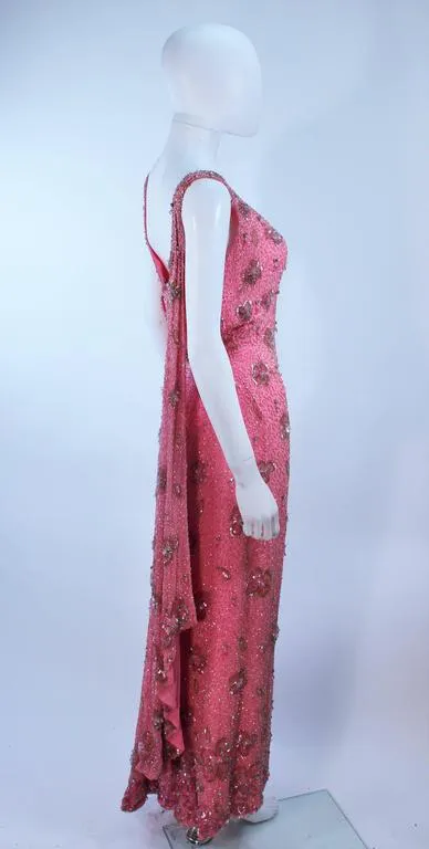 MAXWELL SHIEFF 1950s Pink Heavily Embellished Drape Gown Size 2-4
