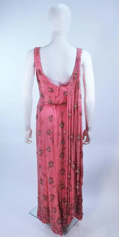 MAXWELL SHIEFF 1950s Pink Heavily Embellished Drape Gown Size 2-4