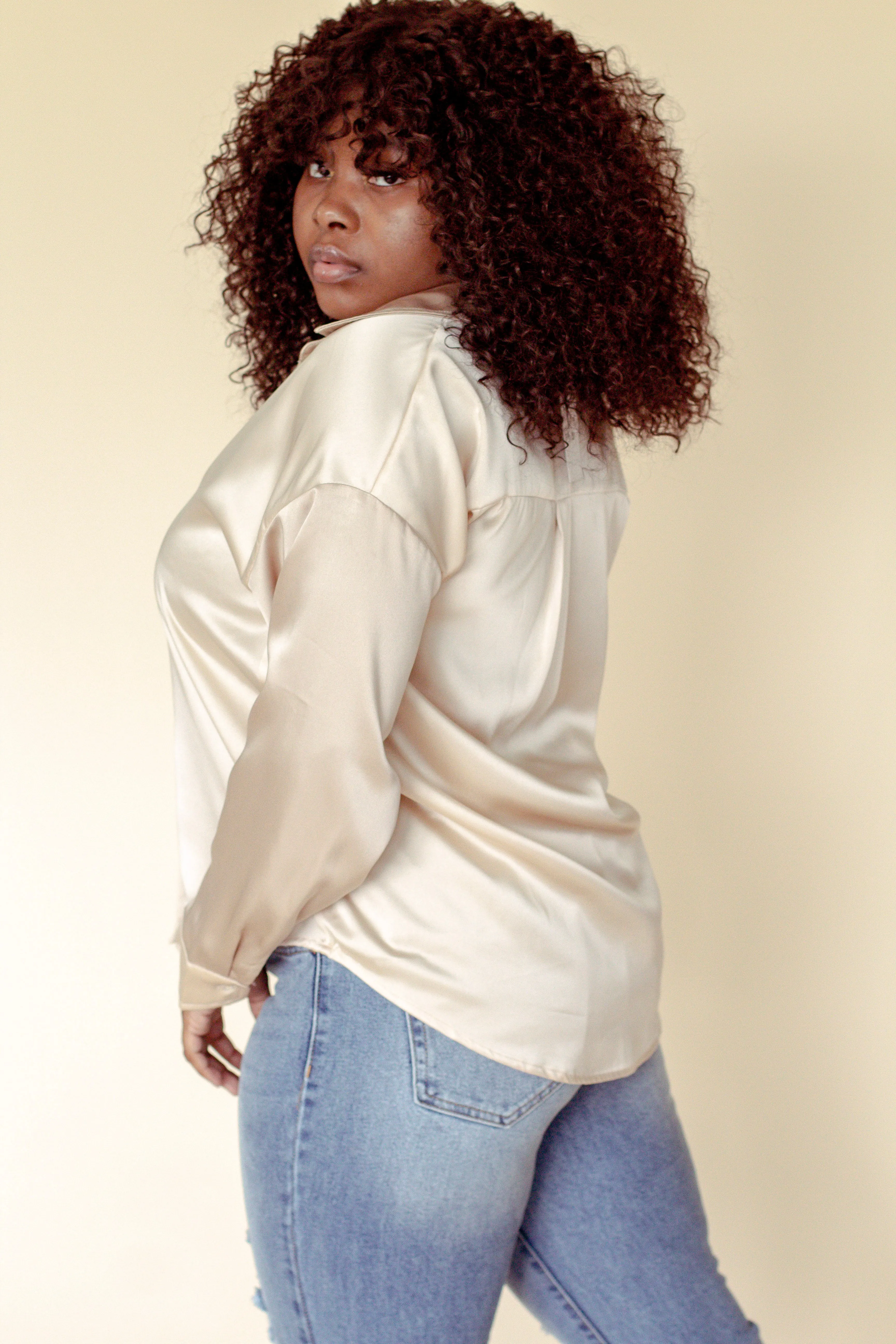 Melody Satin Button Down (Champagne)
