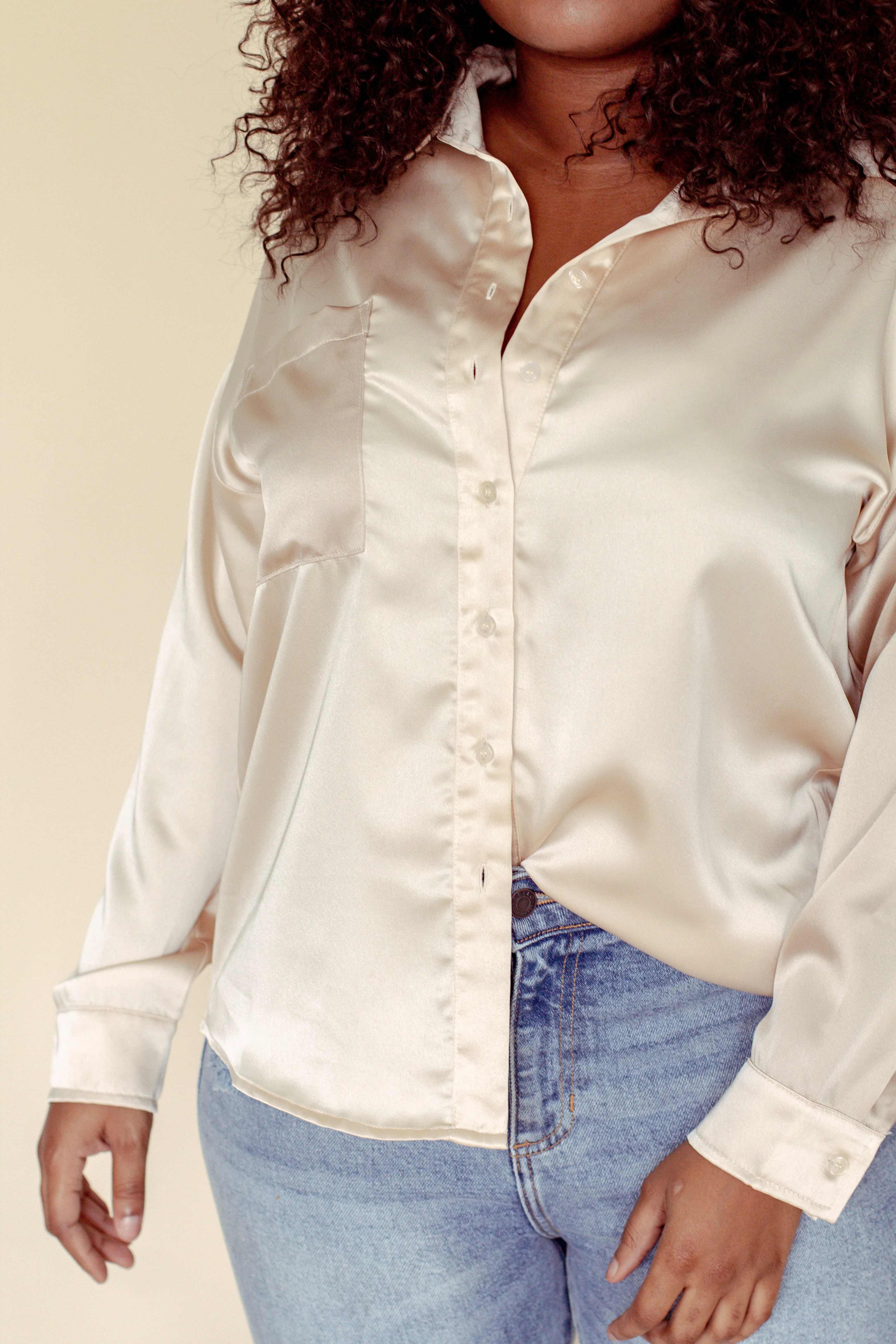Melody Satin Button Down (Champagne)