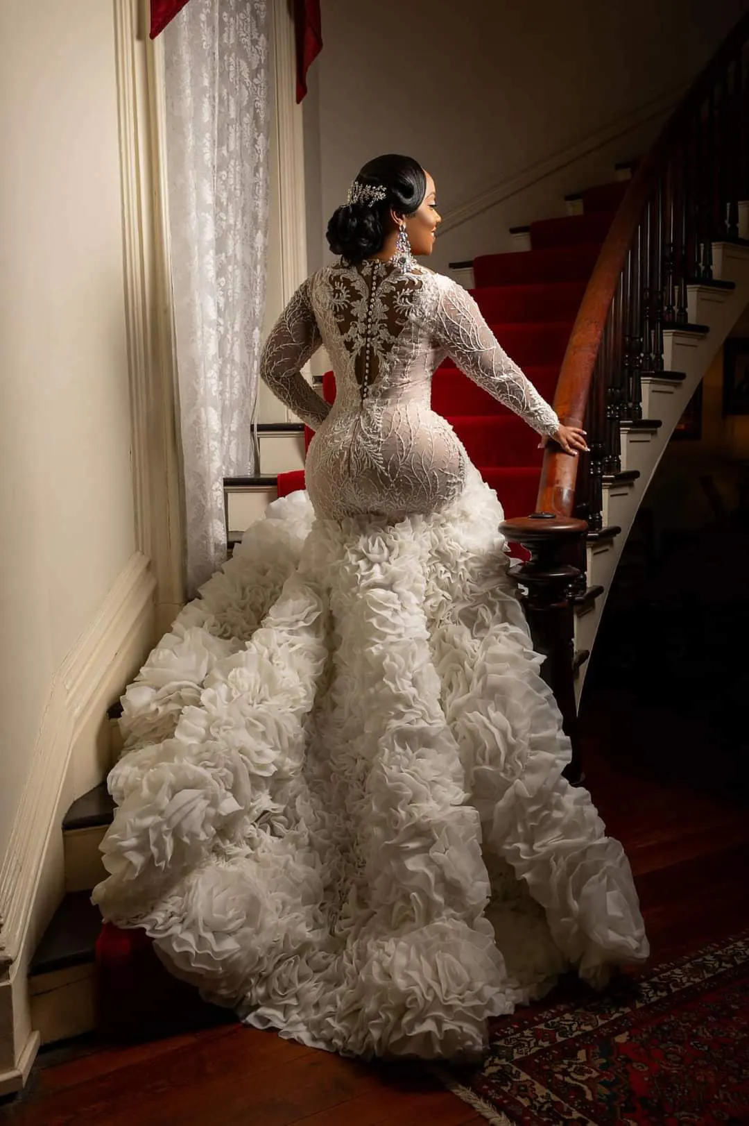 Mermaid Wedding Dress with Big Detachable Ruffle Bottom (#NADEEN)