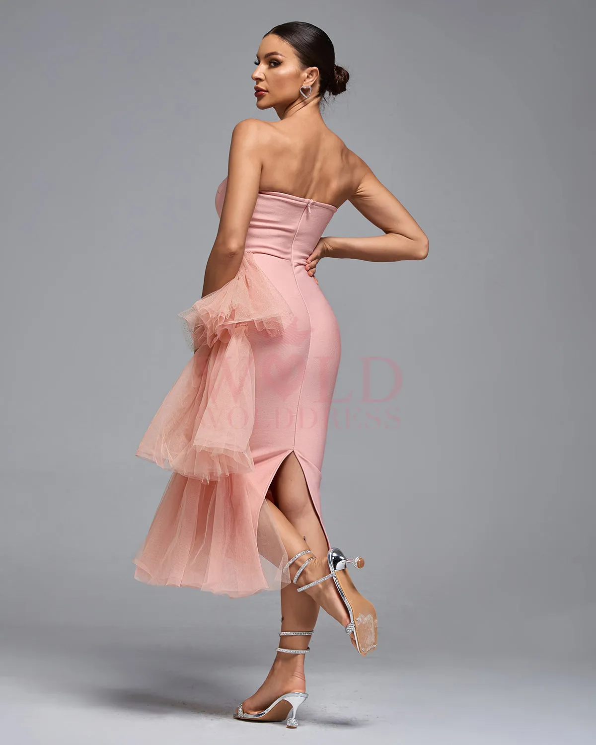Mesh Layered Trim Draping Bandage Dress