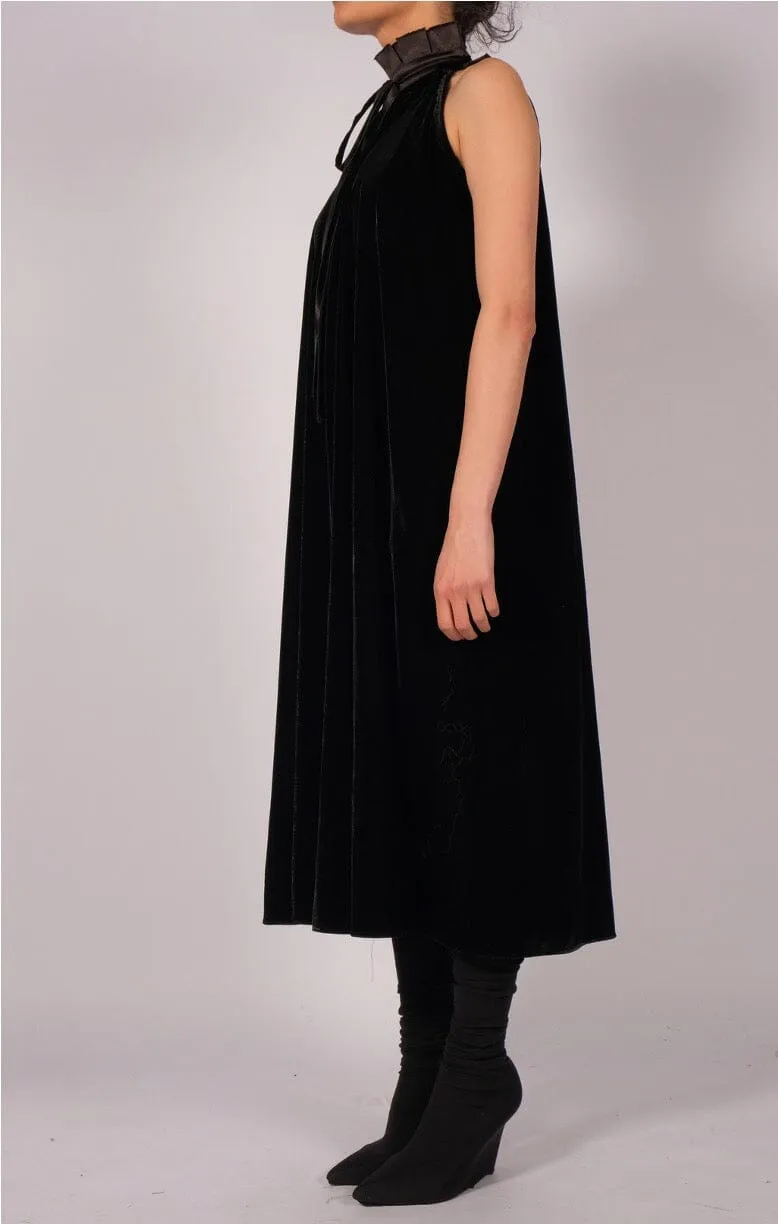 Midi Velvet Dress with Neck Detail