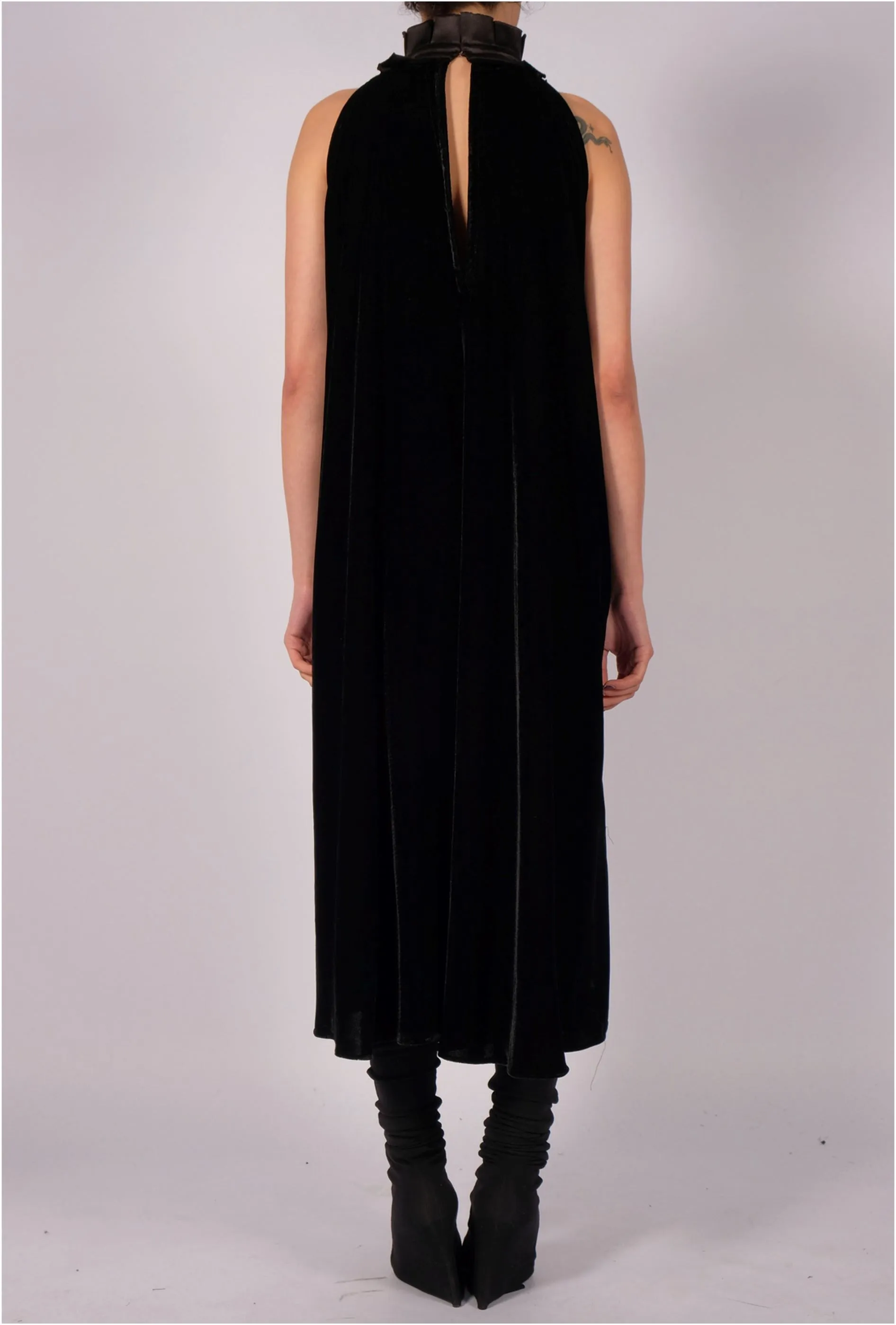 Midi Velvet Dress with Neck Detail