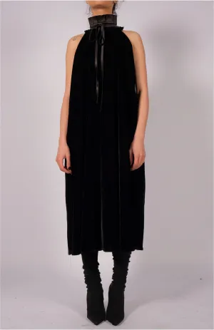 Midi Velvet Dress with Neck Detail