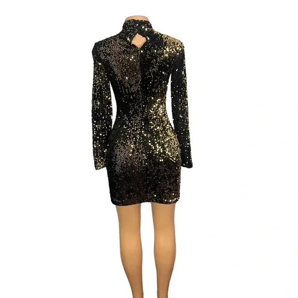 Milly Sequin Gold Turtleneck Mini Dress