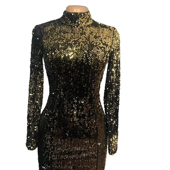 Milly Sequin Gold Turtleneck Mini Dress