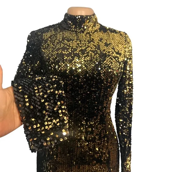 Milly Sequin Gold Turtleneck Mini Dress
