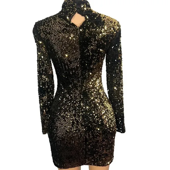 Milly Sequin Gold Turtleneck Mini Dress