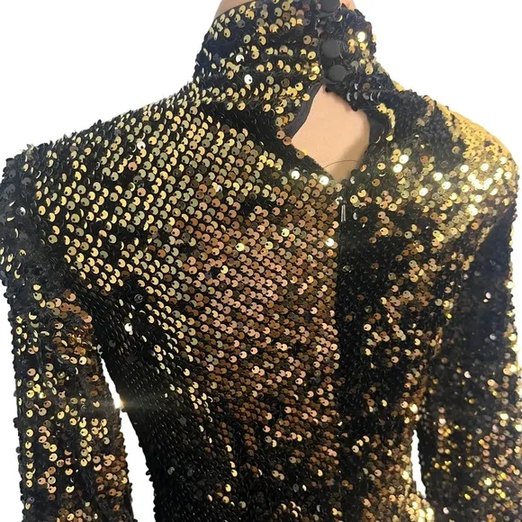 Milly Sequin Gold Turtleneck Mini Dress