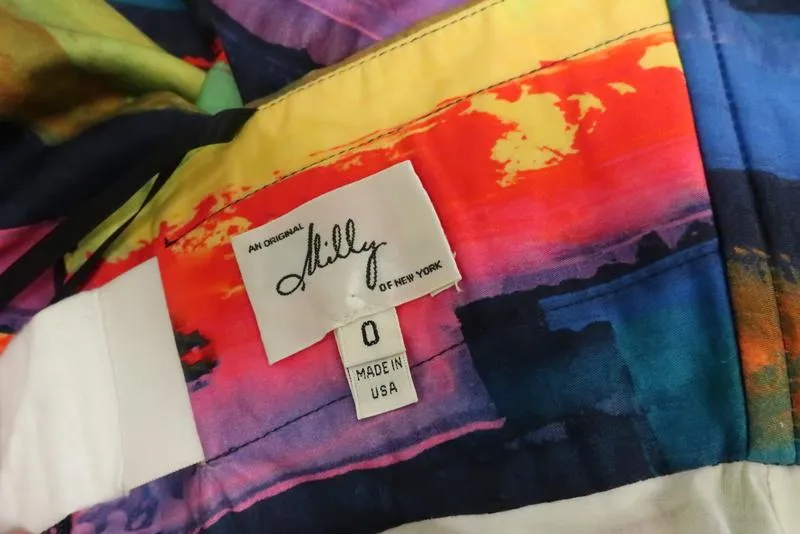Milly Strapless Mini Dress Rainbow Watercolor Stripe Stretch Cotton Size 0