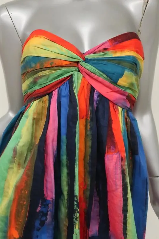 Milly Strapless Mini Dress Rainbow Watercolor Stripe Stretch Cotton Size 0