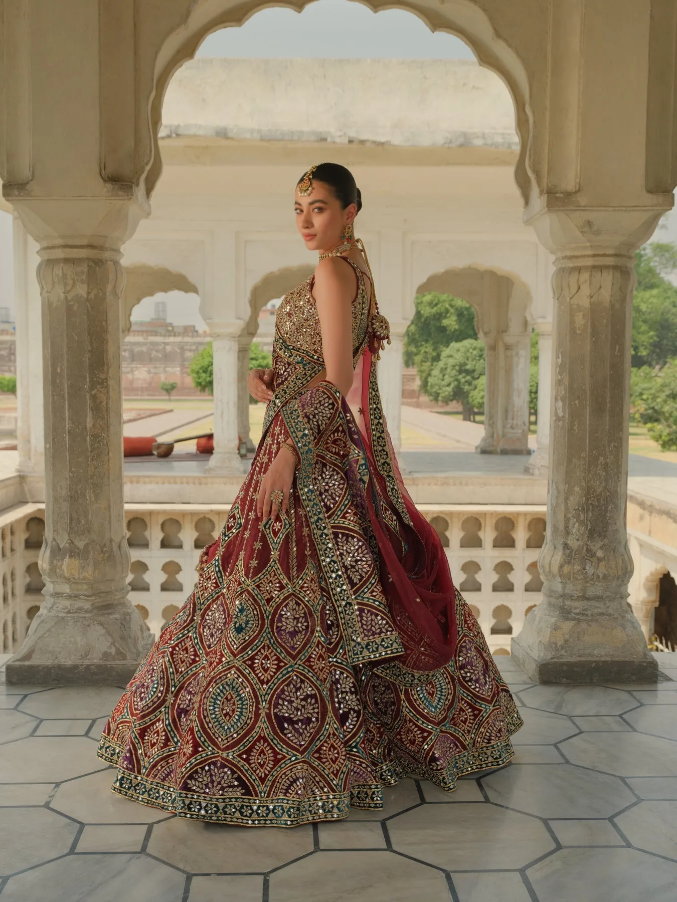 Mirror Worked Lehenga Choli Dupatta Dress Pakistani