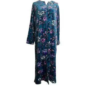 Miss Elaine, Boho Velvet Floral Vintage Style, Full-Length, Zip-up, Mom Robe