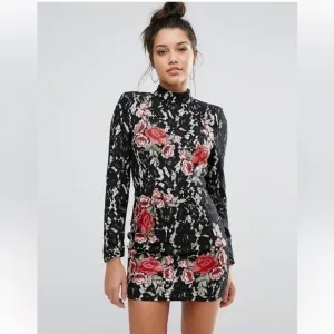 Missguided x Peace &amp; Love Floral Lace High Neck Dress limited collection size 8