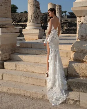 Modern Lace Wedding Dress Side Split Backless Bridal Dresses