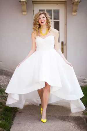 Modern Satin A-line Wedding Dress High Low Skirt