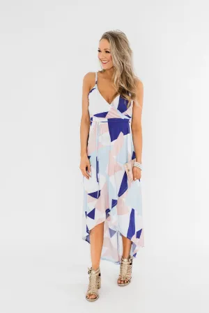 Morning Breeze Hi-Low Dress- Ivory, Blue, & Blush