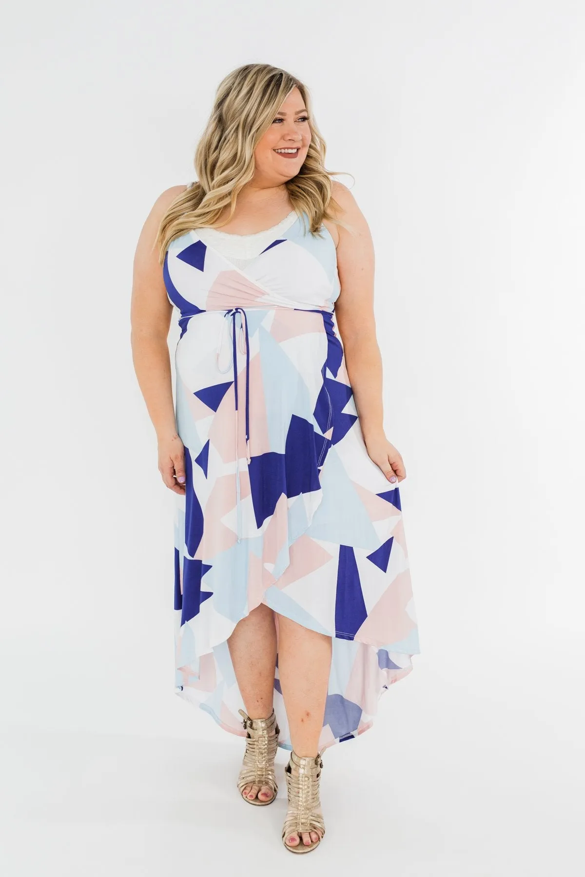 Morning Breeze Hi-Low Dress- Ivory, Blue, & Blush